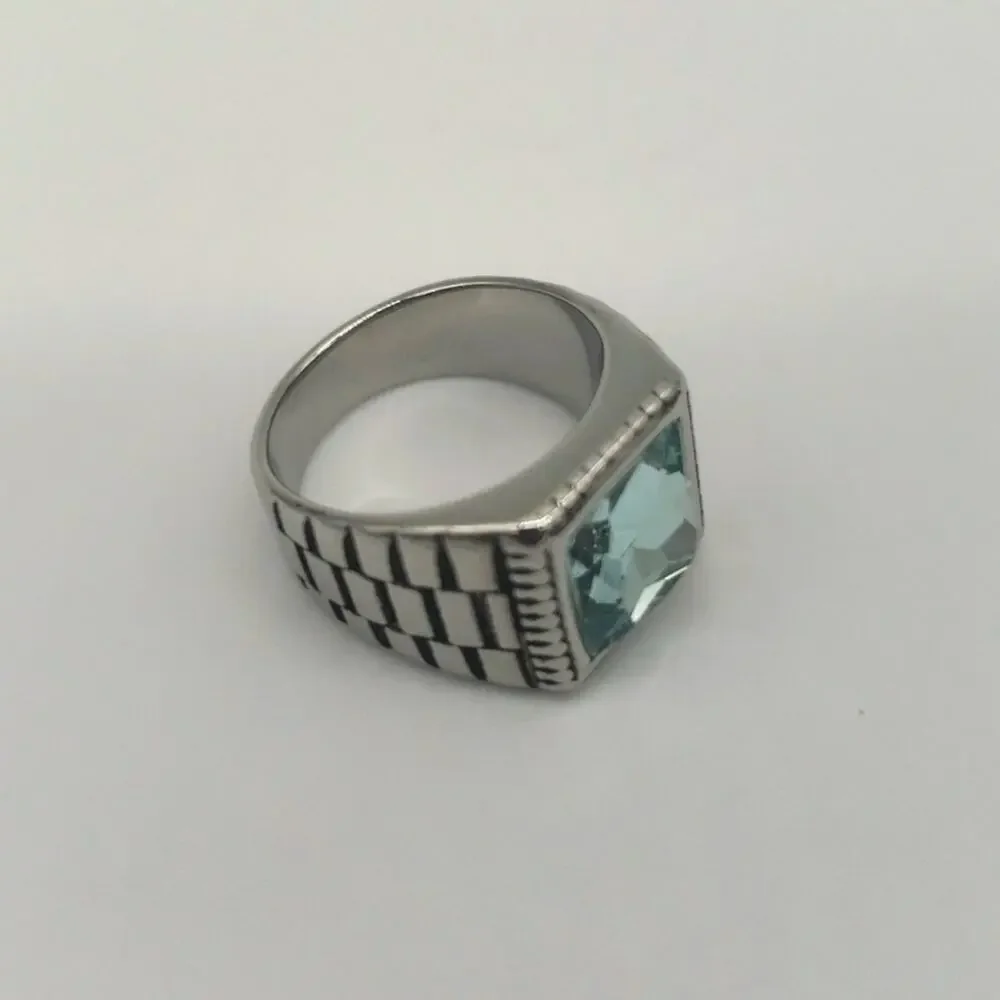 Aqua Cubic Zirconia Handmade Men's Ring Size 13 1/2 NWT
